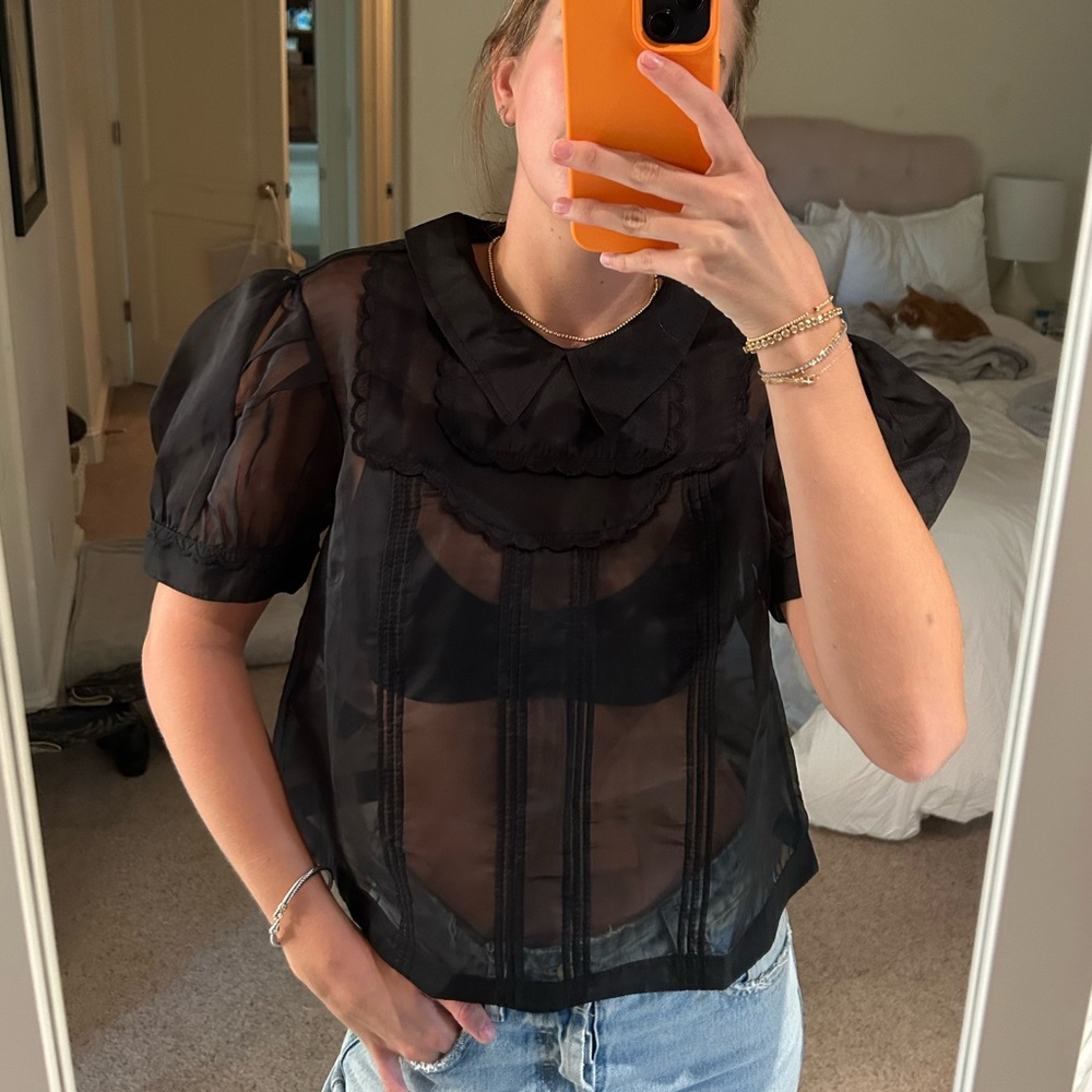 Anthropologie Maeve black sheer top